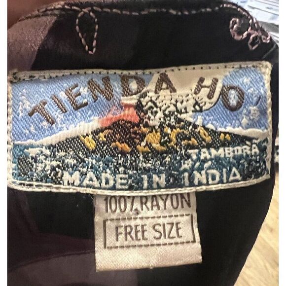 Vintage Tienda Ho Boho Womens OS Duster Black Purple Jacquard Short Sleeves - Picture 10 of 10